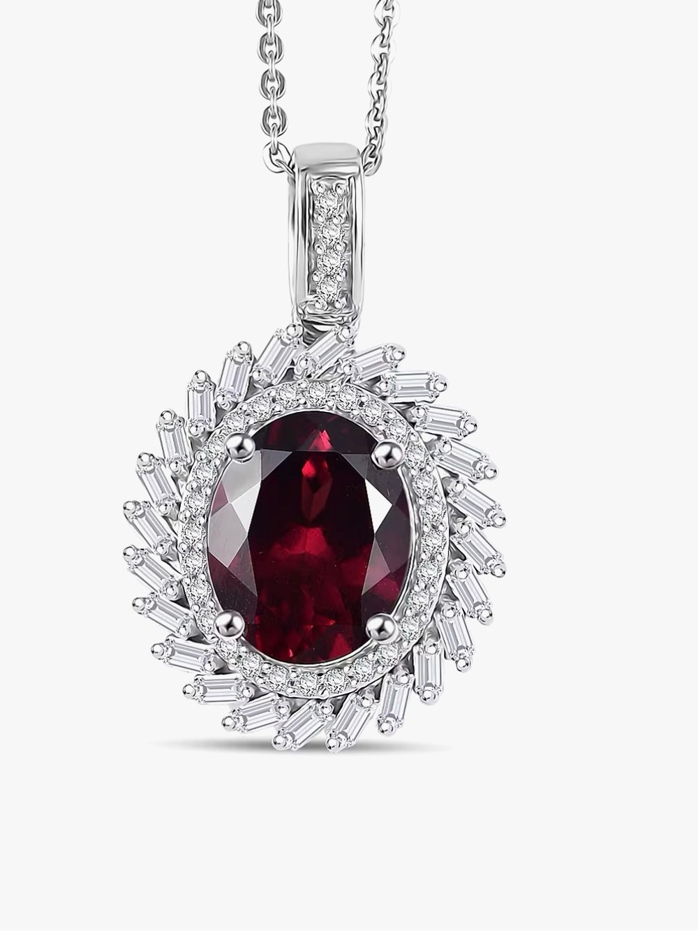 DJoy Womens Orissa Rhodolite Garnet & Moissanite Red Halo Pendant Necklace NEW
